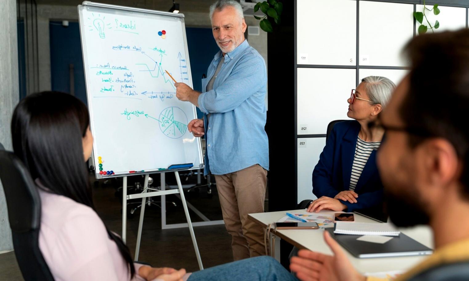 Portfolio performance review meeting with detailed analysis